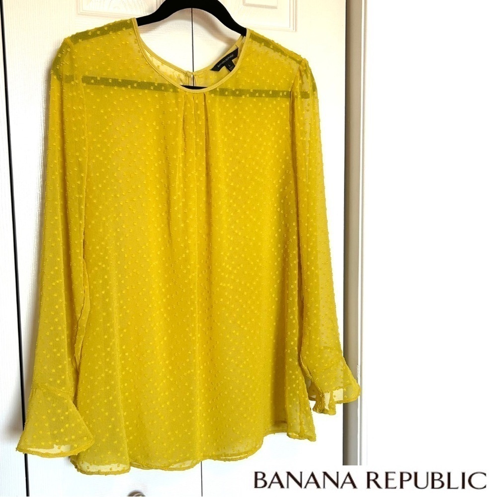 Banana Republic Semi-Sheer Swiss Dot Long Sleeve Blouse Size Large